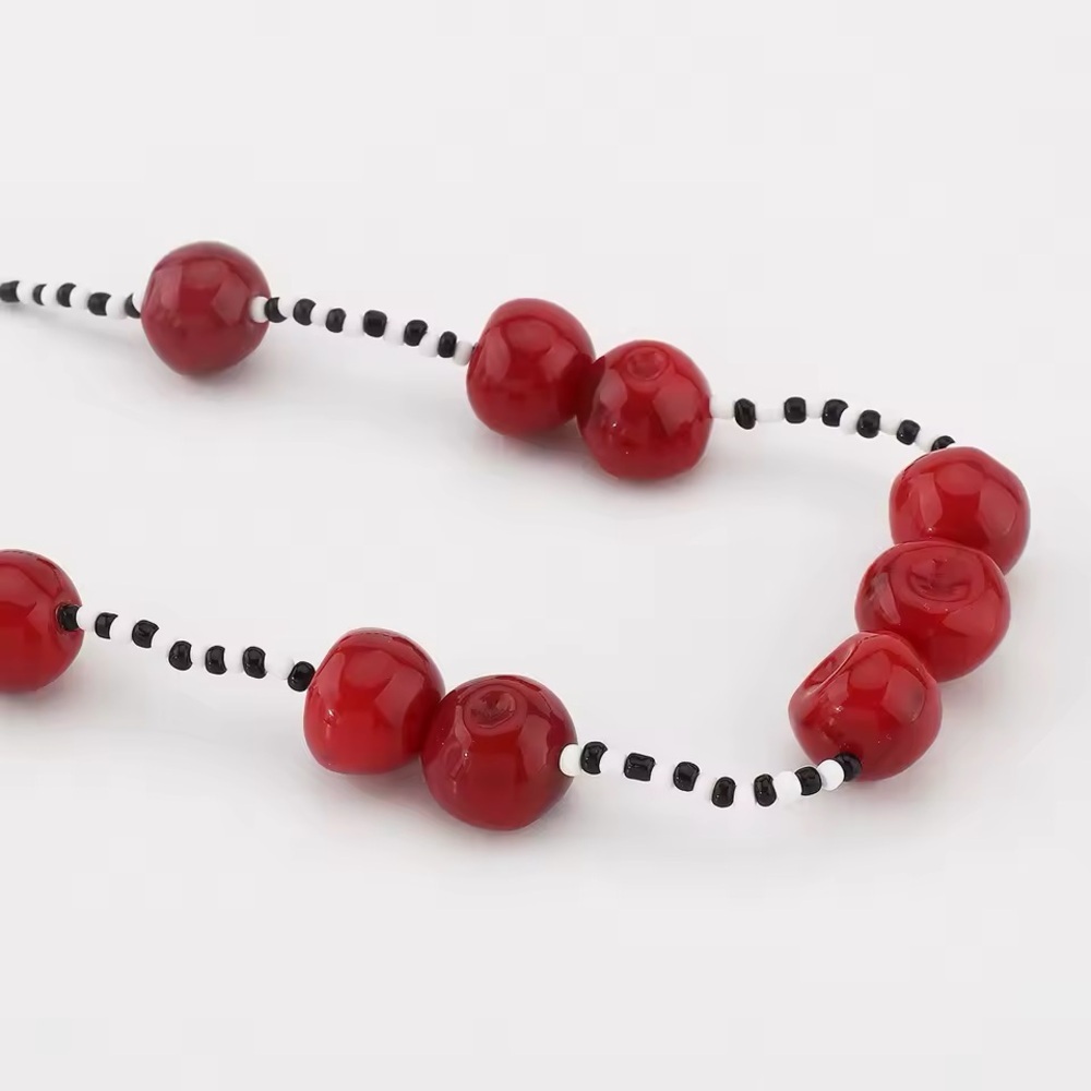 NWOT. Zara Red Beaded Necklace with Cherry-Shaped Resin Pieces. - Picture 4 of 6